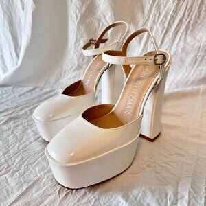 White Patent Leather Stuart Weitzman Skyhi Platform Pumps Heels Size 6